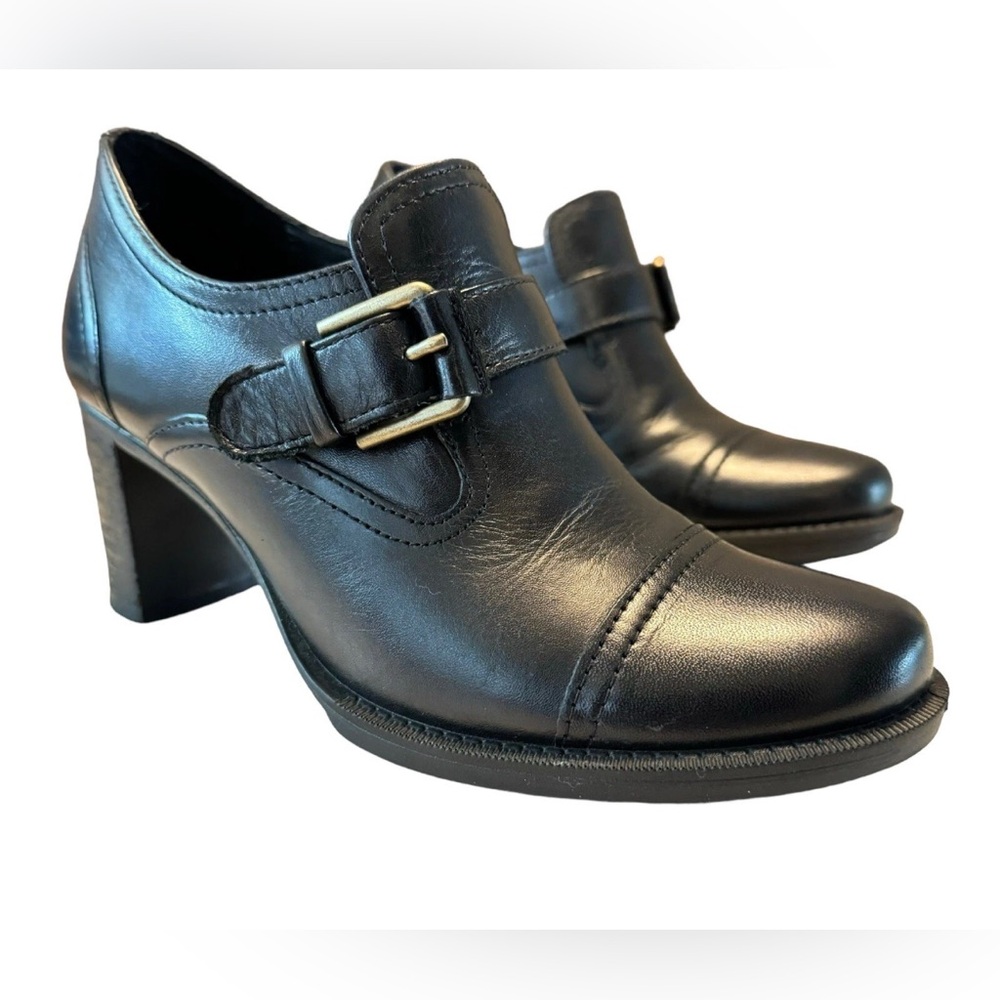 Black Leather Buckle Loafers